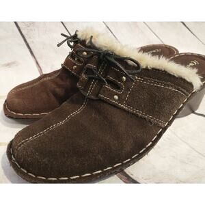 Bare Traps Clogs Decoy Mules Size 8.5 Brown Faux Fur Slides suede Leather